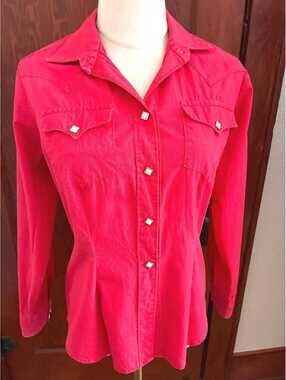 1960s Rockmount Ranch Wear Pink Red Western Shirt - Pearl Snap Cowgirl Top - S/M